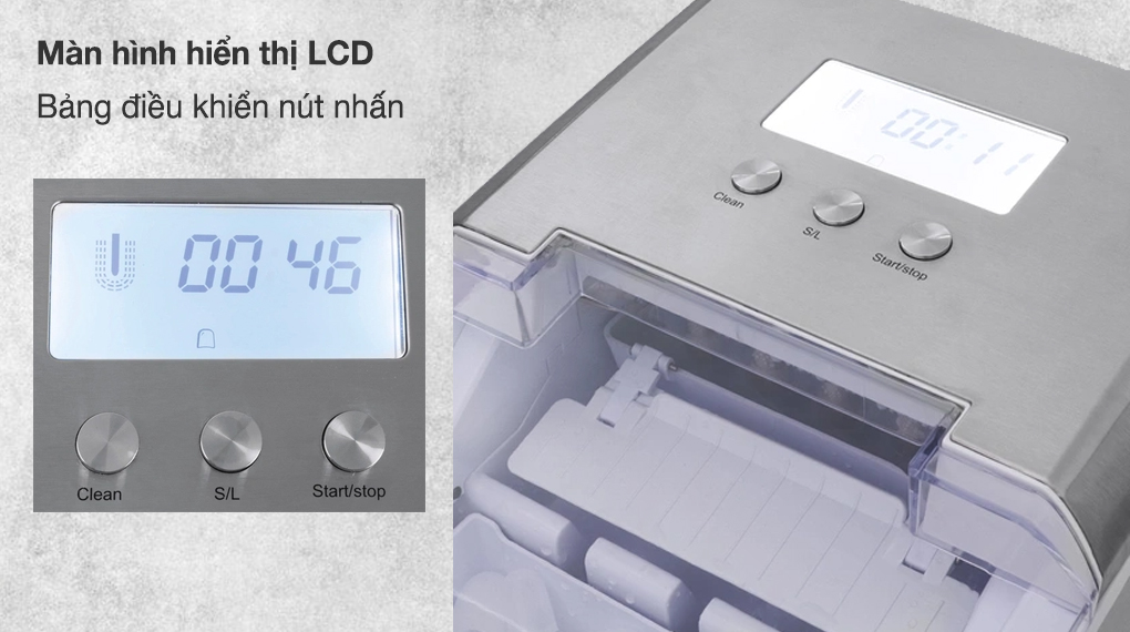 Máy làm đá Caso 3302 IceChef Pro - Màn hình hiển thị LCD, bảng điều khiển nút nhấn