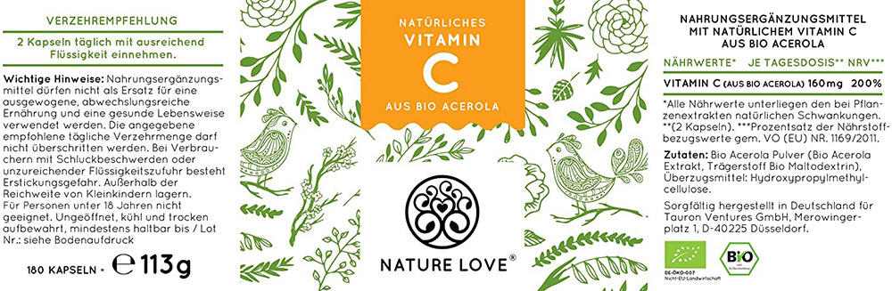 Viên Nang Nature Love Vitamin C Aus Bio Acerola 180 Viên