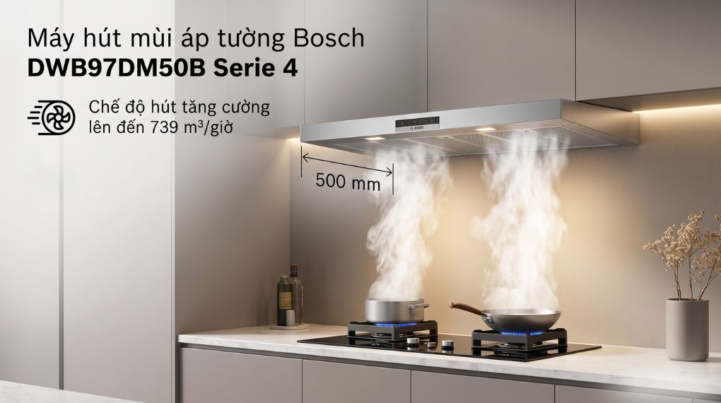 Máy hút mùi áp tường Bosch DWB97DM50B Serie 4 - công nghệ Guided Air