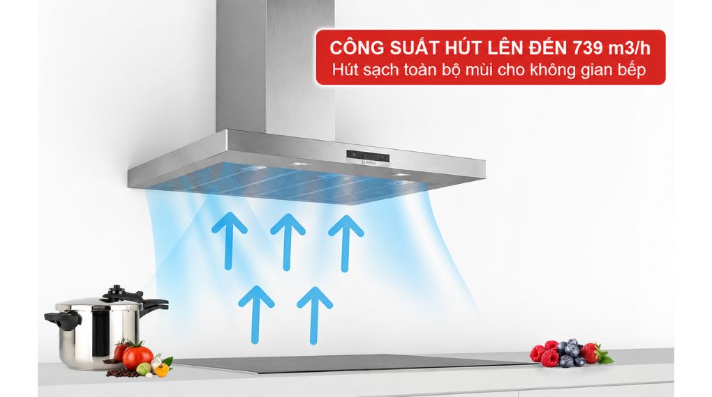 Máy hút mùi áp tường Bosch DWB97DM50B Serie 4 - công suất hoạt động