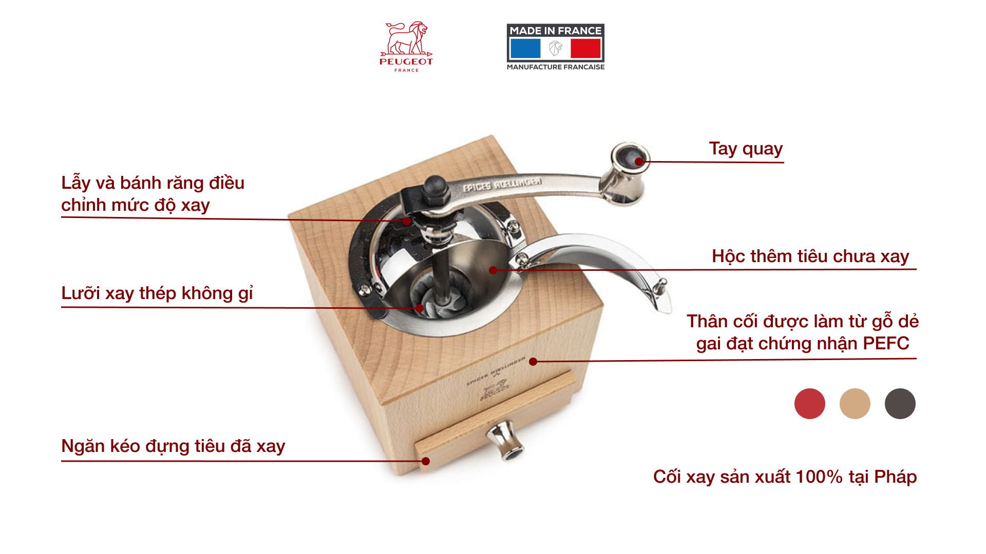 Cối xay tiêu thủ công Peugeot Le Moulin d'Olivier Roellinger 13 cm