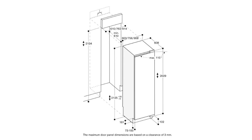 Tủ lạnh âm tủ Gaggenau 357 lít RC462305 Vario series 400 - thông số lắp đặt
