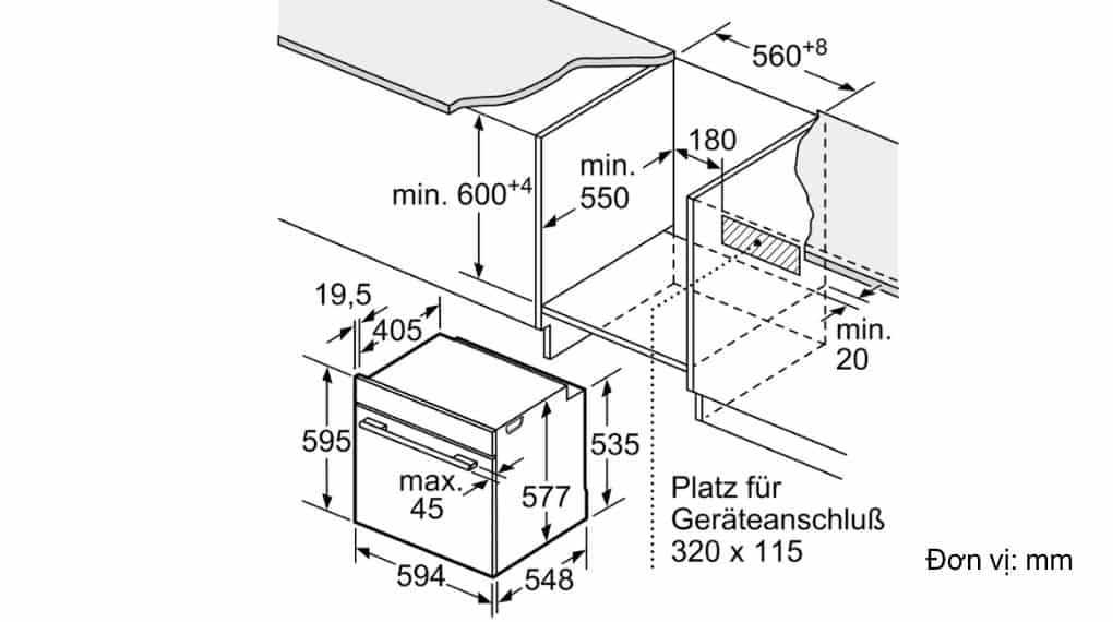 Lò nướng kèm vi sóng và bơm hơi nước Bosch HNG978QB1 Serie 8 âm tủ-Thông số lắp đặt lò nướng Lò nướng kèm vi sóng và bơm hơi nước Bosch HNG978QB1 Serie 8 âm tủ-Thông số lắp đặt lò nướng