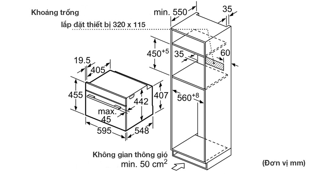 Lò nướng kèm vi sóng Bosch CMG633BB1 Serie 8  - Lắp đặt âm vào tủ bếp đứng