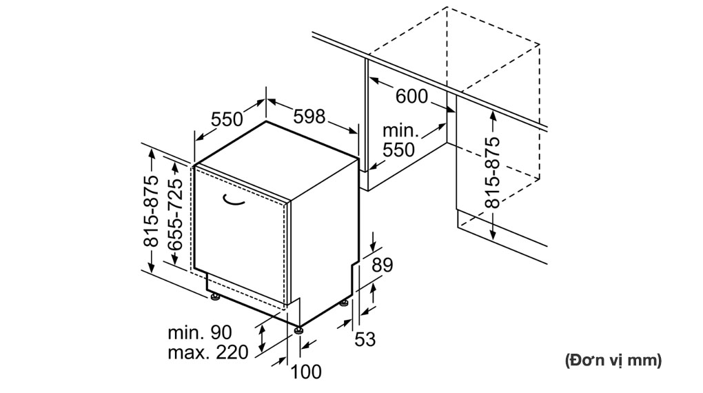 Máy rửa bát âm tủ Bosch SMD8TCX01E Series 8 - Thông số lắp đặt chi tiết