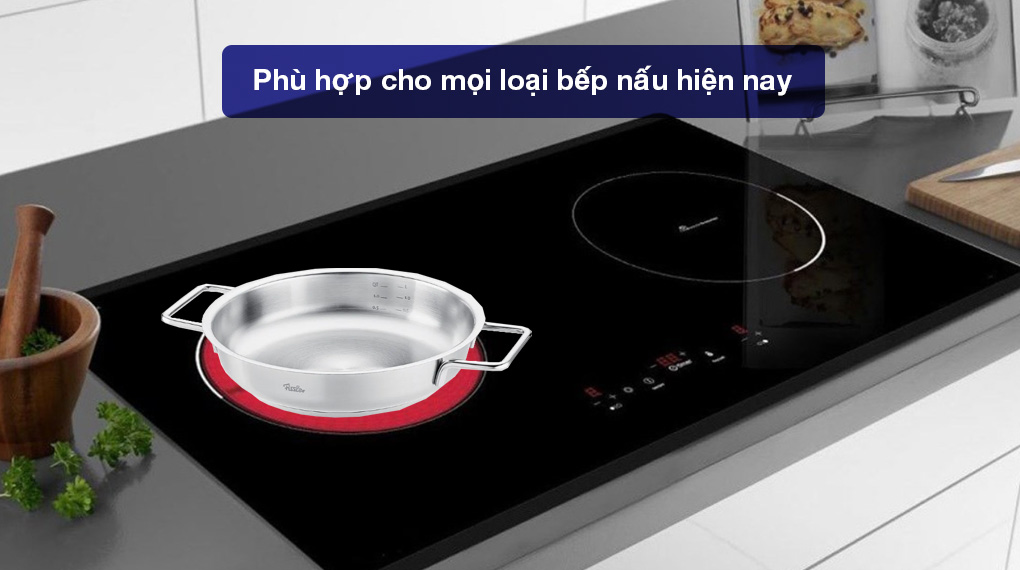 Chảo inox Fissler 086-384-24-100/0 Pure - Sử dụng cho nhiều loại bếp nấu