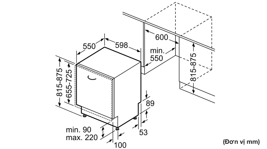 Máy rửa chén âm toàn phần Bosch SMV4ECX21E Serie 4 - Thông số lắp đặt
