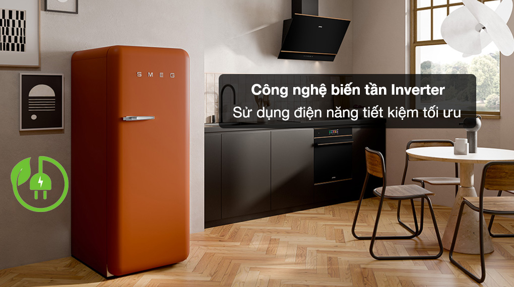 Tủ lạnh Smeg Inverter 270 lít FAB28 màu trơn - Công nghệ biến tần Inverter tiết kiệm điện