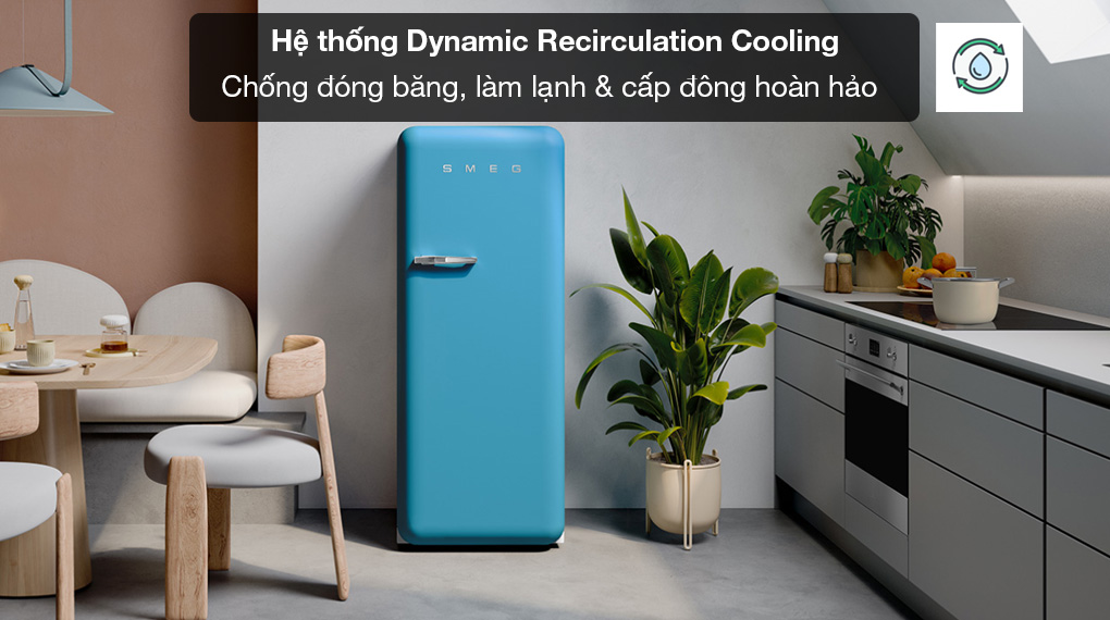 Tủ lạnh Smeg Inverter 270 lít FAB28 màu trơn-Chống đóng băng nhờ hệ thống làm lạnh Dynamic Recirculation Cooling