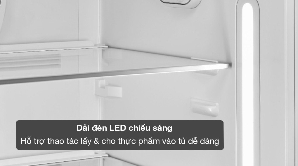 Tủ lạnh Smeg Inverter 270 lít FAB28 màu trơn-Dải đèn LED chiếu sáng tiện lợi