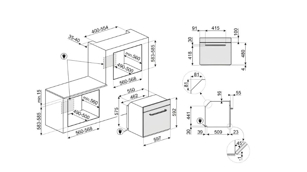 Thông số lắp đặt của sản phẩm Lò nướng Smeg Victoria SF6905