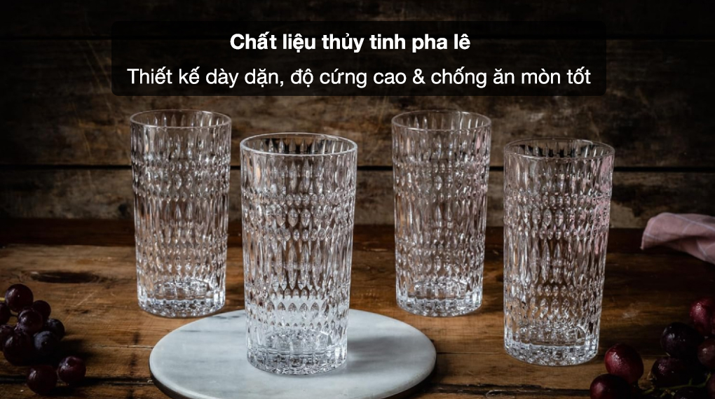 Bộ cốc pha lê 4 món Nachtmann 104250 Ethno Long Drink 422 ml - Chất liệu thủy tinh pha lê cứng cáp, dày chắc, chống ăn mòn