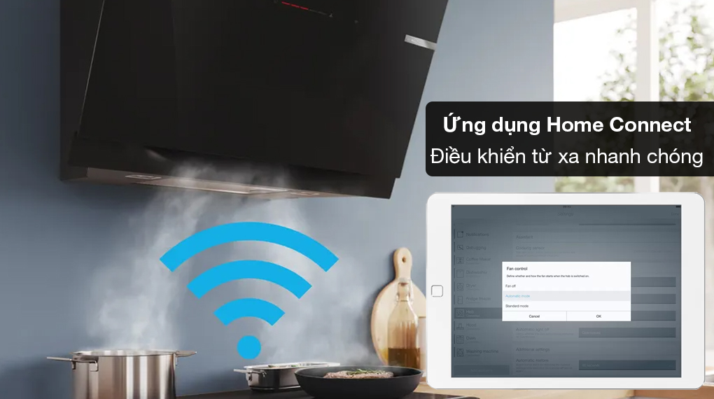 Máy hút mùi áp tường Bosch DWK81AN60 Series 6 - Điều khiển từ xa bằng điện thoại qua ứng dụng Home Connect