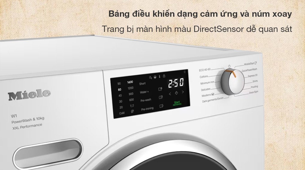 Máy giặt Miele 10 kg WWK360 WCS PWash - Bảng điều khiển dạng cảm ứng sang trọng