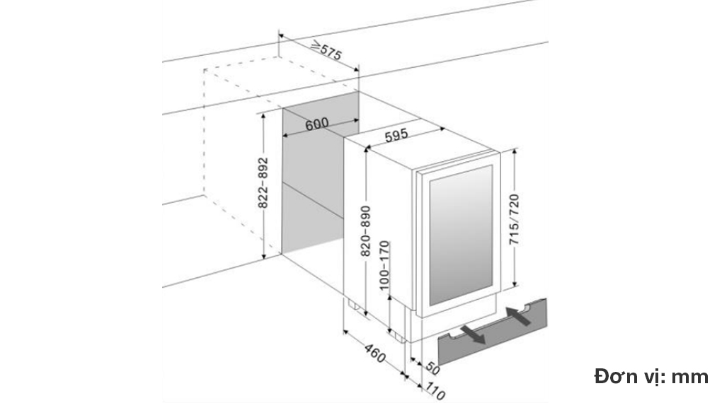 Tủ bảo quản rượu vang Brandt CAV80X 46 chai âm tủ - Thông số lắp đặt