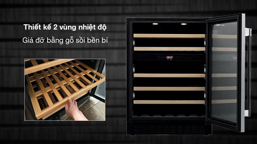 Tủ bảo quản rượu vang Brandt CAV80X 46 chai âm tủ - Thiết kế 2 vùng nhiệt độ