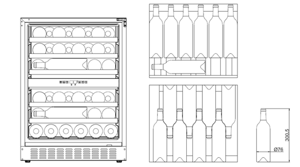 Tủ bảo quản rượu vang Brandt CAV80X 46 chai âm tủ - Hệ thống các khay kệ của tủ