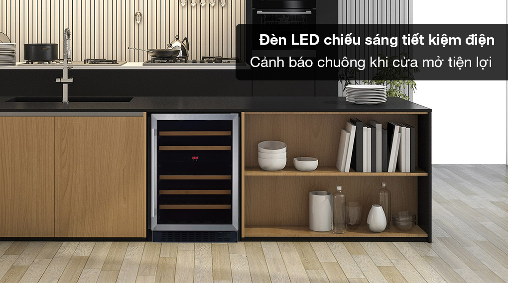 Tủ bảo quản rượu vang Brandt CAV80X 46 chai âm tủ - Trang bị tiện ích đèn LED chiếu sáng, cảnh báo chuông cửa mở
