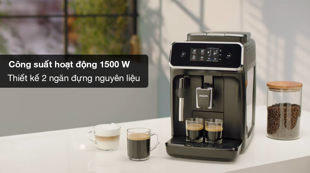 Máy pha cafe tự động Philips EP2220/10 Series 2200 - Công suất 1500 W, thiết kế 2 ngăn đựng nguyên liệu