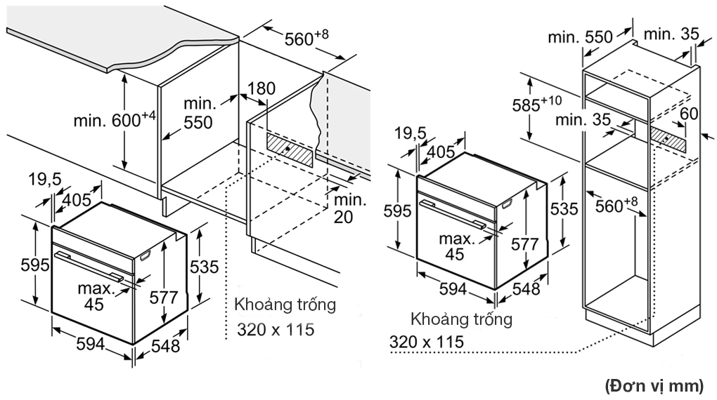 Lò nướng kèm hấp Siemens HS736G3B1 iQ700 âm tủ - Thông số lắp đặt