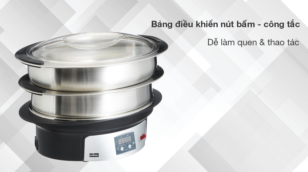 Nồi hấp điện Stockli 8 lít 0102.02 - Bảng điều khiển nút bấm công tắc