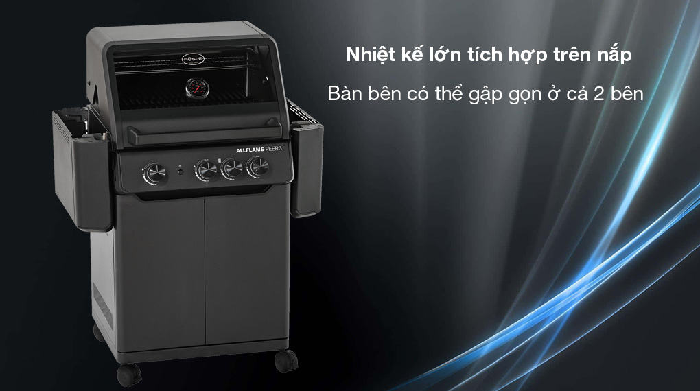 Bếp nướng gas Rösle ALLFLAME Peer 3 13500 W-Bàn bên có thể gấp gọn