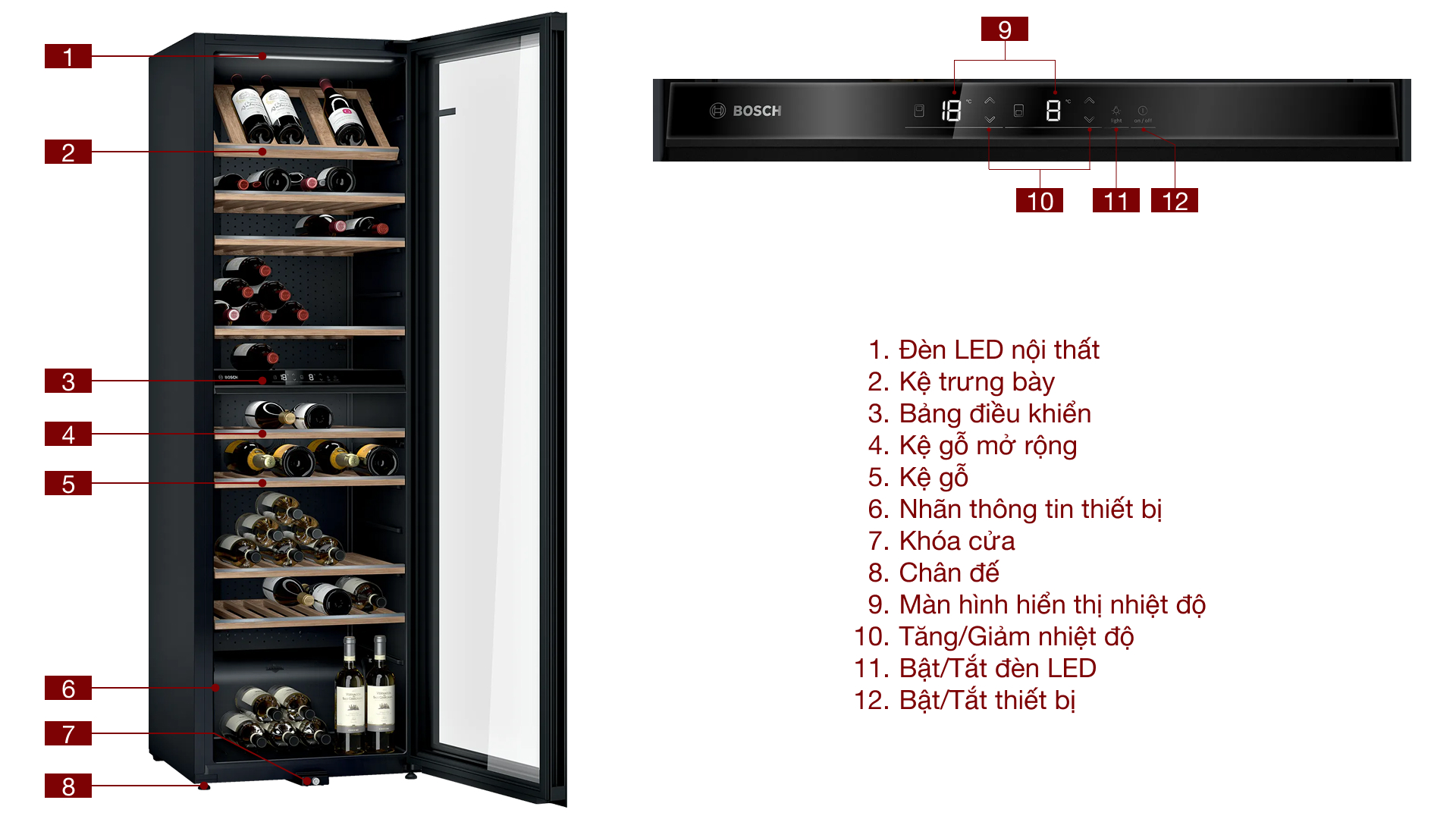 Tủ bảo quản rượu vang Bosch KWK36ABGA Series 6 199 chai độc lập