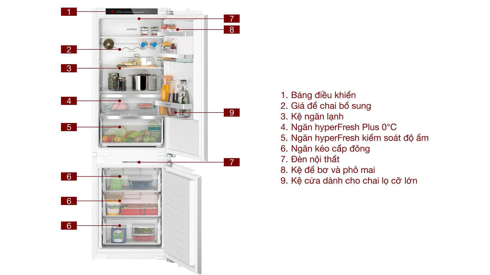 Tủ lạnh âm tủ Siemens 260 lít KI86NADD0 iQ500 - Chi tiết các bộ phận Tủ lạnh âm tủ Siemens 260 lít KI86NADD0 iQ500