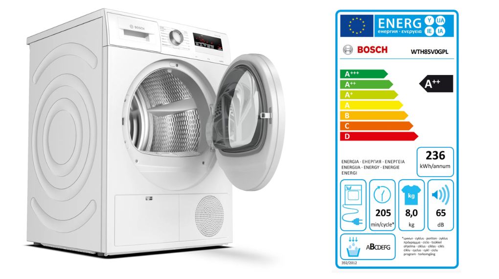 Máy sấy bơm nhiệt Bosch 8 kg WTH85V0GPL Serie 4 - động cơ - công nghệ tiết kiệm điện