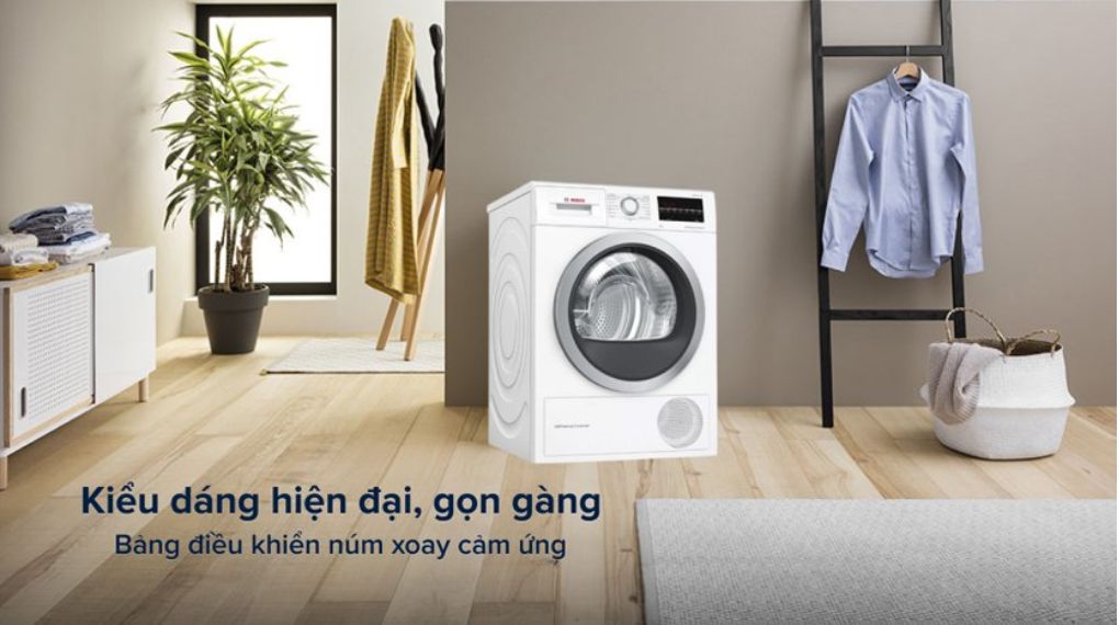 Máy sấy bơm nhiệt Bosch 8 kg WTH85V0GPL Serie 4 - tổng quan thiết kế