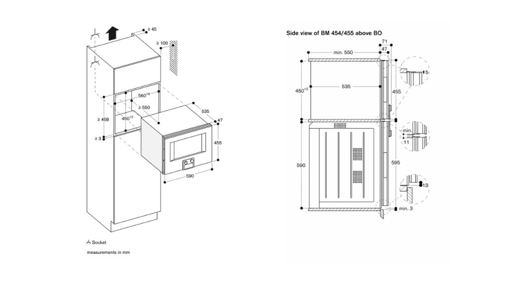 Lò nướng kèm vi sóng Gaggenau BM45 Series 400 âm tủ - thông số lắp đặt