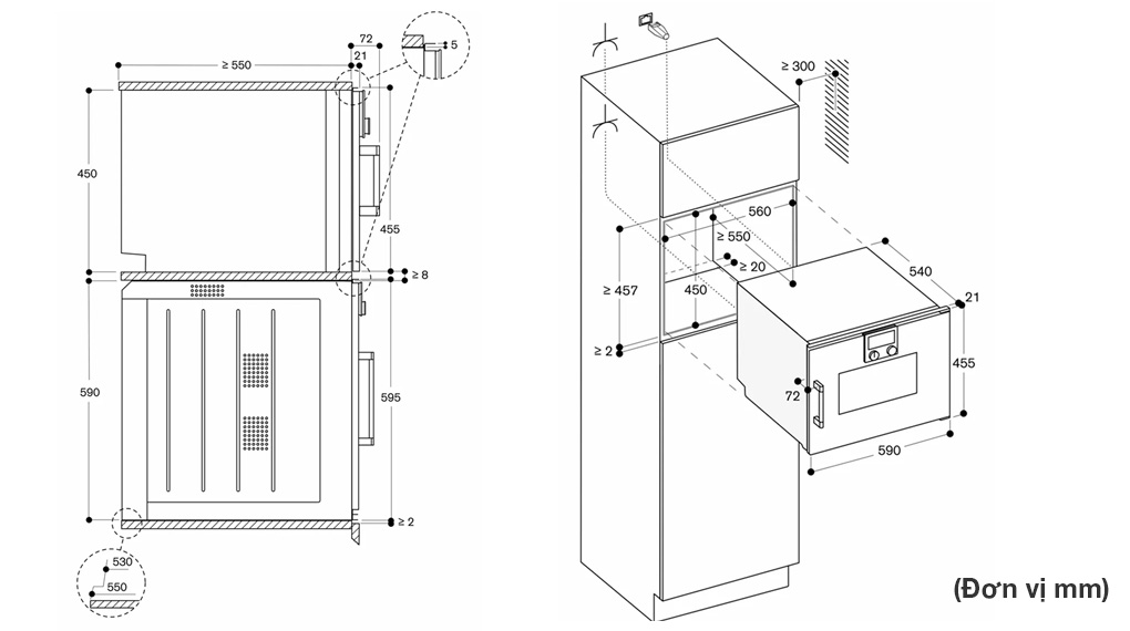 Lò hấp Gaggenau BSP22 Series 200 âm tủ-Thông số lắp đặt