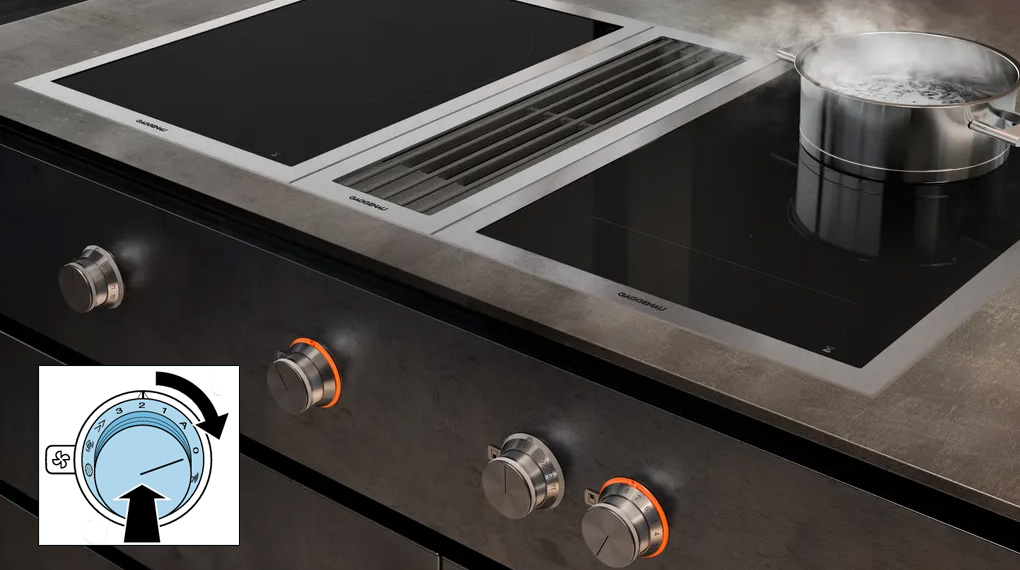 Máy hút mùi âm bàn Gaggenau VL414115 Serie 400-Điều khiển bằng núm vặn tiện lợi
