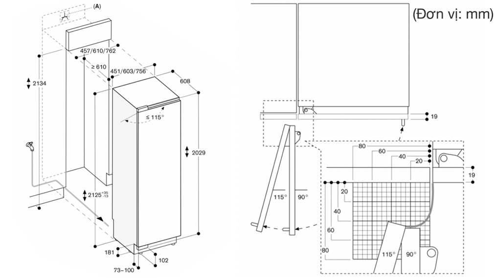 Tủ đông âm tủ Gaggenau 328 lít RF461306 Vario series 400-Thông số lắp đặt