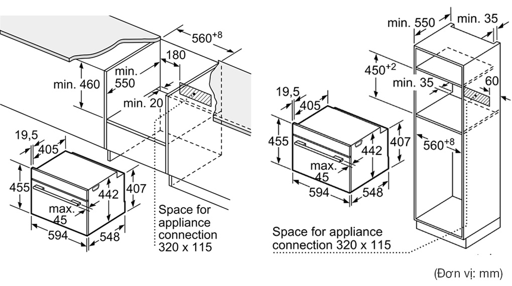 Lò nướng kèm hấp Bosch CSG958DB1 Series 8 Accent Line âm tủ-Thông số lắp đặt Lò nướng kèm hấp Bosch CSG958DB1 Series 8 Accent Line âm tủ-Thông số lắp đặt