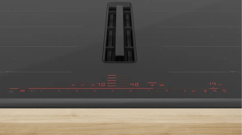 Bếp từ đa điểm kèm hút mùi Bosch PXX890D51E Series 8 Accent Line 7400 W - bảng điều khiển cảm ứng DirectSelect Premium