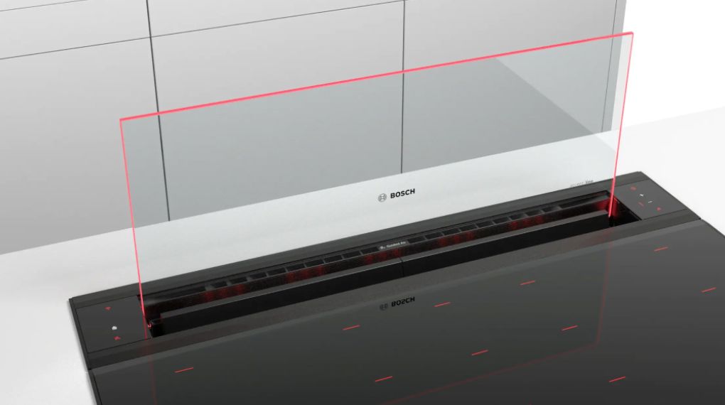 Máy hút mùi âm bàn Bosch DDW88MM66 series 8 Accent Line - tấm kính trượt tích hợp đèn LED viền Ambient Light