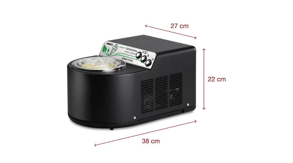 Máy làm kem mini Nemox 003A6102 Gelatissimo Exclusive i-Green 1,5 lít - kích thước và dung tích âu trộn