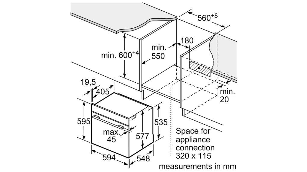 Lò nướng kèm hấp Bosch HSG7584B1 Series 8 âm tủ - Lắp đặt vào tủ bếp ngang: lo nuong kem hap bosch hsg7584b1 series 8 am tu 3 Gia Dụng Đức Sài Gòn